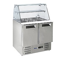 2-door refrigerated salad counter with glass superstructure, Arktic, two-chamber counter, 900x695x(H)1270mm