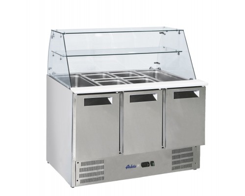 3-door refrigerated salad counter with glass superstructure, Arktic, 3-door counter with glass superstructure, 1365x695x(H)1270mm