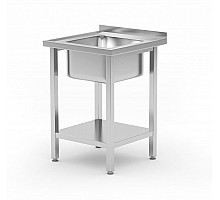 Table with 1 sink bowl and a shelf – screwed, depth: 600 mm, HENDI, Budget Line, sink bowl in the middle, 600x600x(H)850mm