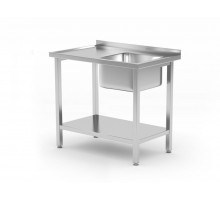 Table with 1 sink bowl and a shelf – screwed, depth: 600 mm, HENDI, Budget Line, sink bowl on the right side, 800x600x(H)850mm