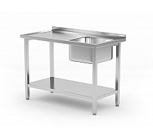 Table with 1 sink bowl and a shelf – screwed, depth: 600 mm, HENDI, Budget Line, sink bowl on the right side, 1000x600x(H)850mm