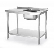 Table with 1 sink bowl and a shelf – screwed, depth: 600 mm, HENDI, Budget Line, sink bowl on the left side, 1000x600x(H)850mm