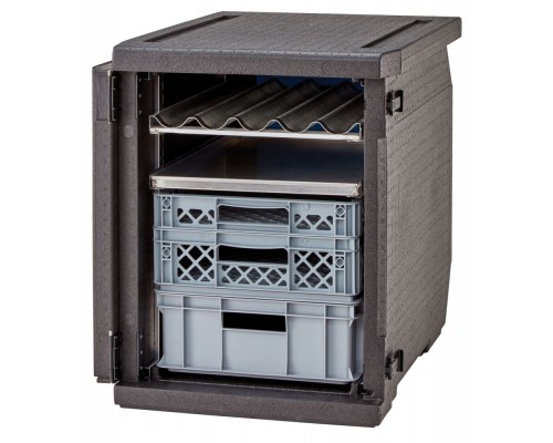 Cam GoBox izolÄcijas konteiners, priekÅĄÄjÄ iekrauÅĄana, 600 x 400 mm, regulÄjamas vadotnes, Cambro, 155 l, ar regulÄjamÄm vadotnÄm, 155L, Melns, 770x540x(H)687mm