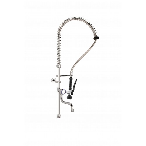 KIT SHOWER WITH BASE SUPPORT, SWINGING SPOUT IN THE MIDDLE OF THE TUBE, STAINLESS STEEL SPRING AND FLEXIBLE, BRASS CHROMED WALL INSTALLATION KIT AND BASIC SHOWER HAND. PLUS LINE