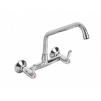TWO HOLES WALL MOUNTED TAP WITH SWINGING "C" SPOUT ø20x250, LEVER HANDLE. 203,20mm WHEELBASE