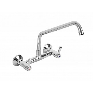 TWO HOLES WALL MOUNTED TAP WITH SWINGING "C" SPOUT ø20x300, LEVER HANDLE. 203,20mm WHEELBASE