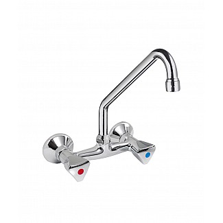 TWO HOLES WALL MOUNTED TAP WITH SWINGING “C” SPOUT Ø18X250,  STAR HANDLE. 150mm WHEELBASE