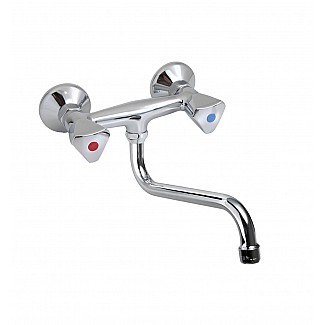 TWO HOLES WALL MOUNTED TAP WITH SWINGING “S” SPOUT Ø18X250, STAR HANDLE. 150mm WHEELBASE