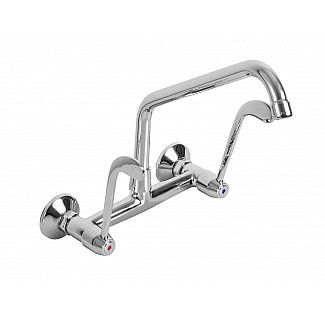 TWO HOLES WALL MOUNTED TAP WITH SWINGING "C" SPOUT ø20x250, CLINICAL LEVER HANDLE. 203,20mm WHEELBASE