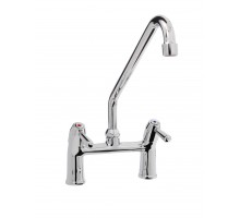 TWO HOLES TAP WITH SWINGING "C" SPOUT Ø18X250, LEVER HANDLE. 155mm WHEELBASE