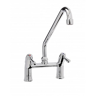 TWO HOLES TAP WITH SWINGING "C" SPOUT Ø18X250, LEVER HANDLE. 155mm WHEELBASE