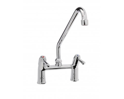 TWO HOLES TAP WITH SWINGING "C" SPOUT Ø18X250, LEVER HANDLE. 155mm WHEELBASE