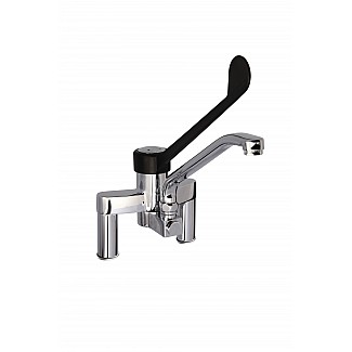 TWO HOLES MIXER WITH SWINGING SPOUT AND PLASTIC (PA6) CLINICAL LEVER. 155mm WHEELBASE