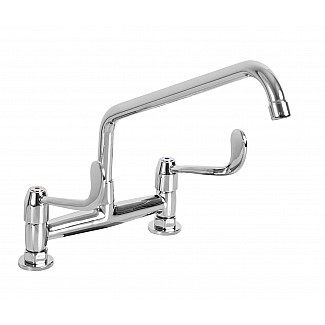 TWO HOLES TAP WITH "C" SPOUT ø20x300, CLINICAL LEVER HANDLE. 203,20mm WHEELBASE