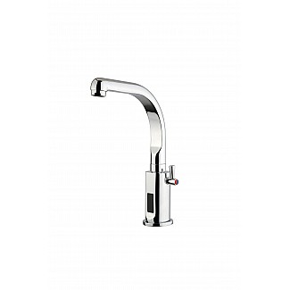BASIN MIXER, OPERATED BY INFRARED SENSOR AND POWERED BY BATTERY WITH SWINGING HIGH SPOUT H=235MM, FLEXIBLE INCLUDED, BATTERIES NOT INCLUDED.
- WE RECOMMEND TO USE LITHIUM BATTERIES.
- FLOW TIME 7,5 SEC.
- VANDAL PROOF SHUT OFF AFTER 5 MIN OF CONTINUOUS FL