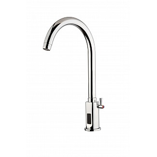 BASIN MIXER, OPERATED BY INFRARED SENSOR AND POWERED BY BATTERY WITH SWINGING HIGH SPOUT 200MM, FLEXIBLES INCLUDED, BATTERIES NOT INCLUDED.
- WE RECOMMEND TO USE LITHIUM BATTERIES.
- FLOW TIME 7,5 SEC.
- VANDAL PROOF SHUT OFF AFTER 5 MIN OF CONTINUOUS FLO
