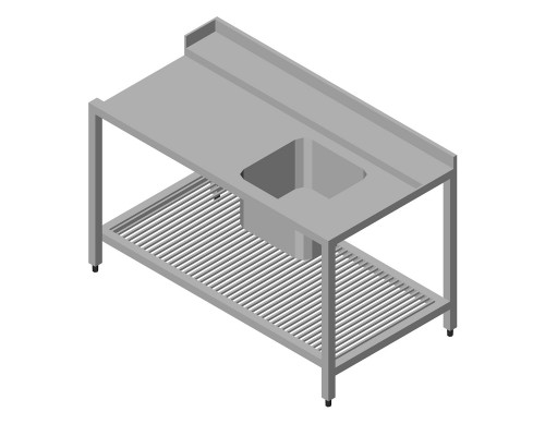 Dishwasher Table - 190 x 75cm - Right - with Sink and Storage Shelf