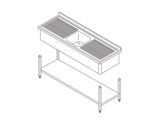 Dishwasher Table - 120 x 60 cm - with Sink and Backsplash - incl Storage Shelf