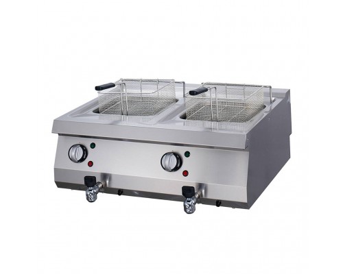 Heavy Duty Deep Fryer - 2 x 12L - Double Unit - 70cm Deep - with Drain Tap - Electric