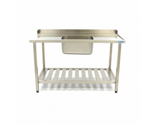 Dishwasher Table - 140 x 75cm - Right - with Sink and Backsplash - incl Storage Shelf