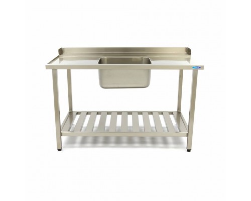 Dishwasher Table - 160 x 75cm - Left - with Sink and Backsplash - incl Storage Shelf