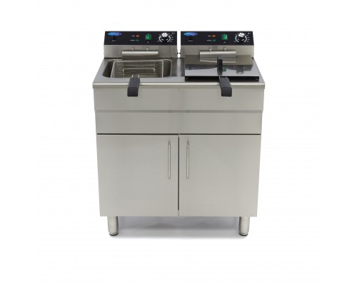 Deep Fryer - 2 x 16L - 2 Baskets - with Drain Tap and Stand - 400V