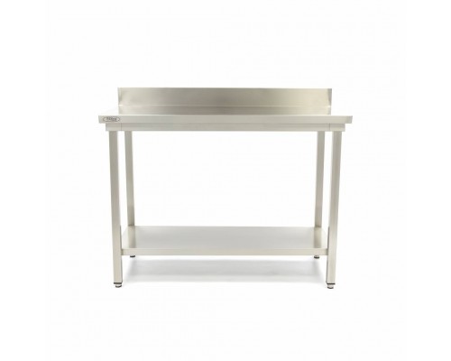 Stainless Steel Table - 60 x 60cm - Adjustable Height - with Backsplash and Storage Shelf