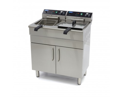 Deep Fryer - 2 x 16L - 2 Baskets - with Drain Tap and Stand - 400V