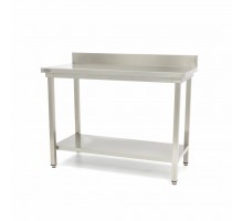 Stainless Steel Table - 60 x 60cm - Adjustable Height - with Backsplash and Storage Shelf