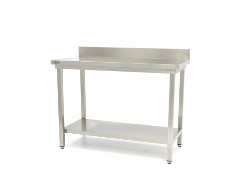 Stainless Steel Table - 60 x 60cm - Adjustable Height - with Backsplash and Storage Shelf