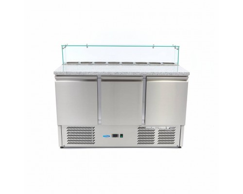 Pizza Prep Fridge - 137cm - 3 Doors - Fits 8 x 1/6 GN - incl Glass Cover