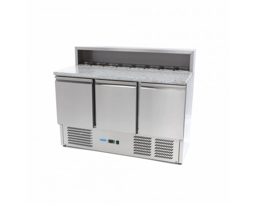 Pizza Prep Fridge - 137cm - 3 Doors - Fits 8 x 1/6 GN - incl Stainless Steel Cover