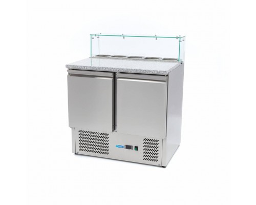 Pizza Prep Fridge - 90cm - 2 Doors - Fits 5 x 1/6 GN - incl Glass Cover