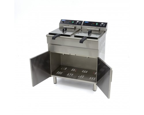 Deep Fryer - 2 x 16L - 2 Baskets - with Drain Tap and Stand - 400V