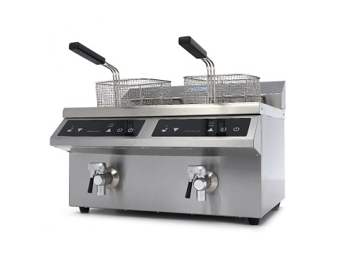 Deep Fryer - 2 x 8L - 2 Baskets - with Drain Tap - Induction