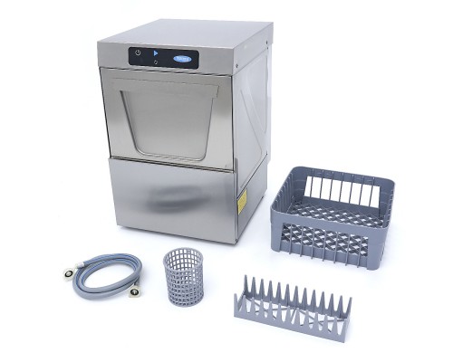 Glass Washer - 35 x 35cm - with Drain, Rinse Aid and Soap Pump - Digital Display - 230V