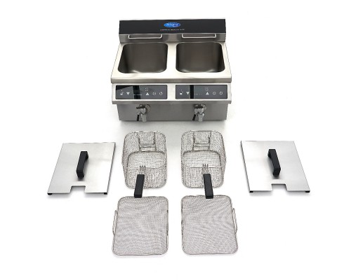 Deep Fryer - 2 x 8L - 2 Baskets - with Drain Tap - Induction