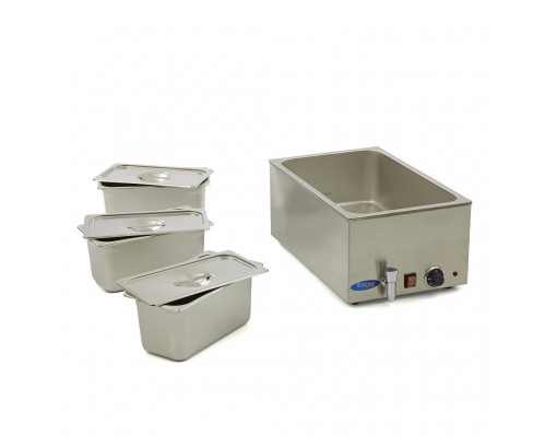 Bain Marie - ar krānu - iekļauts 3 x 1/3 GN komplekts - elektrisks