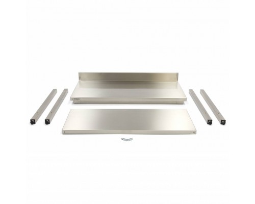 Stainless Steel Table - 60 x 60cm - Adjustable Height - with Backsplash and Storage Shelf