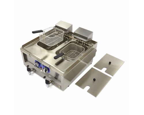 Deep Fryer - 2 x 10L - 2 Baskets - with Drain Tap - 400V