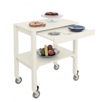 Modern-style wooden service trolley, 2 shelves cm 70x45, colour magnolia white, sliding plate support, Metalcarrelli, 6832M