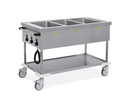 3x gn 1/1 bain marie ratiņi ar atsevišķām iedobēm un 2 bremzētiem riteņiem., Metalcarrelli, 7375-F