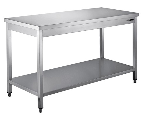 SARO Roestvrijstalen tafel, gedemonteerd, met legbord <br> - 700 mm diepte, 1600 mm