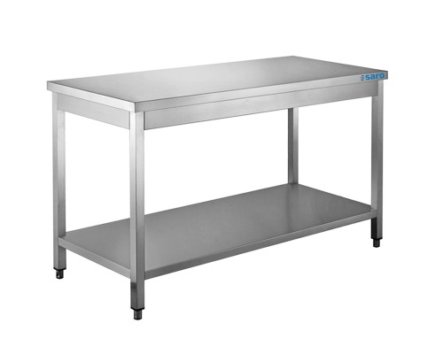 SARO  Roestvrij stalen tafel, met onderblad <br> - 700 mm diepte, 1200 mm