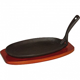 cast iron platter with wooden stand 24x14 H 2, 4 cm