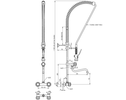 Two holes wall-mounted kit shower with tap, Stalgast, 651543