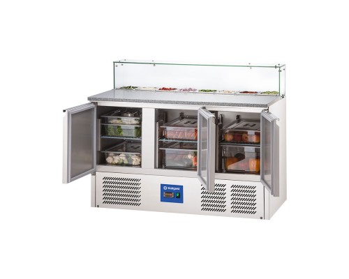 3-door refrigerated pizza table with a glass extension, v 402 l, Stalgast, 833037