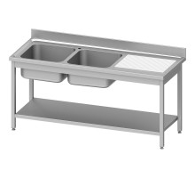 Table with two sinks (l), with shelf 1400x600x850 mm, for assembly, Stalgast, 954606140