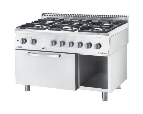 Eco gas stove with electric oven , 6-burners, p 25.5+3.5 kw, u g20, Stalgast, 9714310