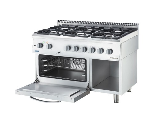 Eco gas stove with electric oven , 6-burners, p 25.5+3.5 kw, u g20, Stalgast, 9714310